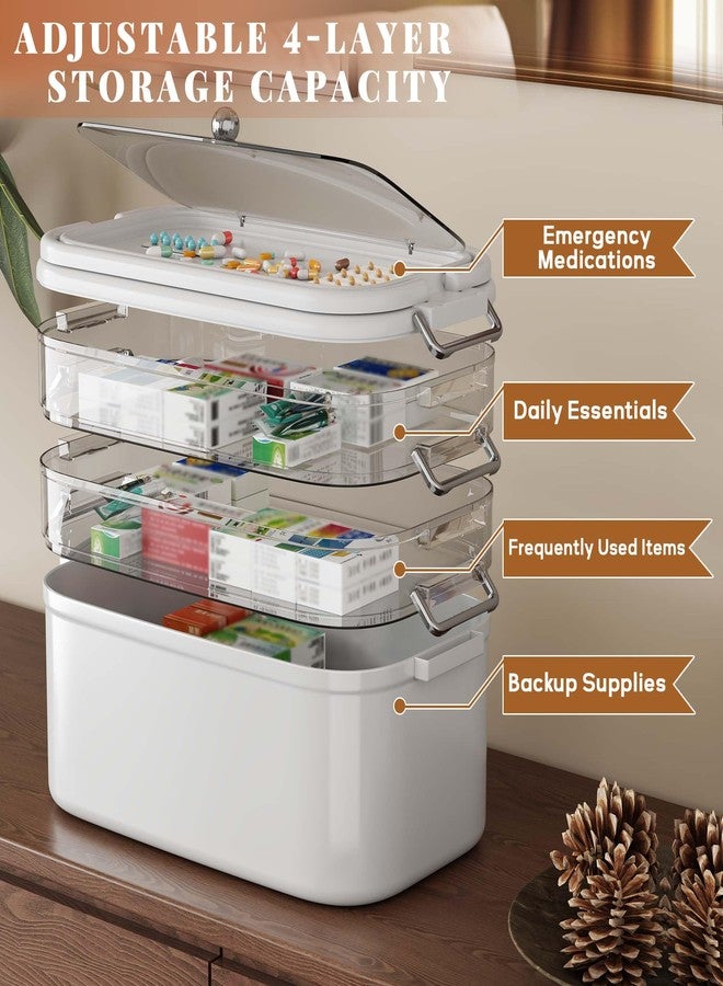 ان اي هوم صندوق تخزين الأدوية NiHome Home & Travel ذو 4 طبقات مع حافظة حبوب محمولة، وأقسام متينة قابلة للتعديل، وغطاء مقاوم للرطوبة، ومقابض آمنة لتنظيم الحبوب والفيتامينات والمكملات الغذائية (أبيض) - Image 2